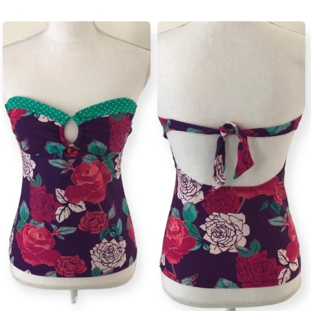 Candie’s Swim Strapless Open Back Floral Tankini Top Size Small